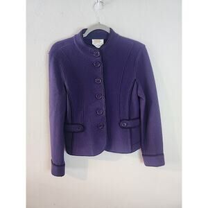 Talbots Petites Womens Sz Small Purple Merino Wool BBlazer Coat Jacket Preppy
